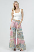 Patchwork Dreams Wide Leg Flare Pants with Lace Inserts Sizes Sm-Lg