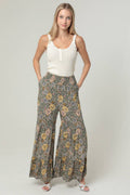 Boho Romance Floral Wide Leg Pants Sizes Sm-Lg