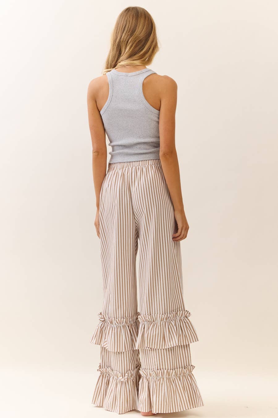 Striped Maxi Pants: Taupe Combo - Sizes Small - 3X
