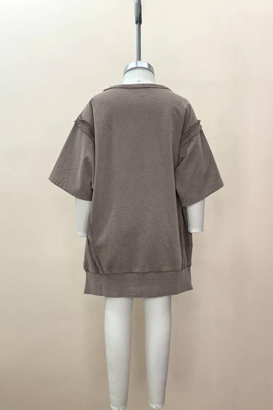 Kids Washed Knit Terry Mini Dress: Washed Charcoal w/Pink Smiley Face /  Sizes: S/4, M/6, L/8 & XL/10