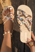 Boho Printed Woven Strappy Sandal Flip Flops: Multi Color/ SUMMER SALE ** Sizes 7(38), 8(39), 8.5 (40) ONLY