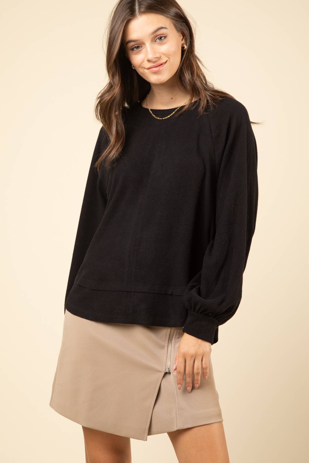 Casual Oversized Cutout Knit Top: CREAM
