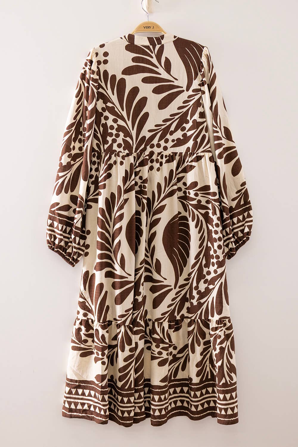 Autumn Print Tiered Maxi Dress: CHOCOLATE MIX / S-M-L