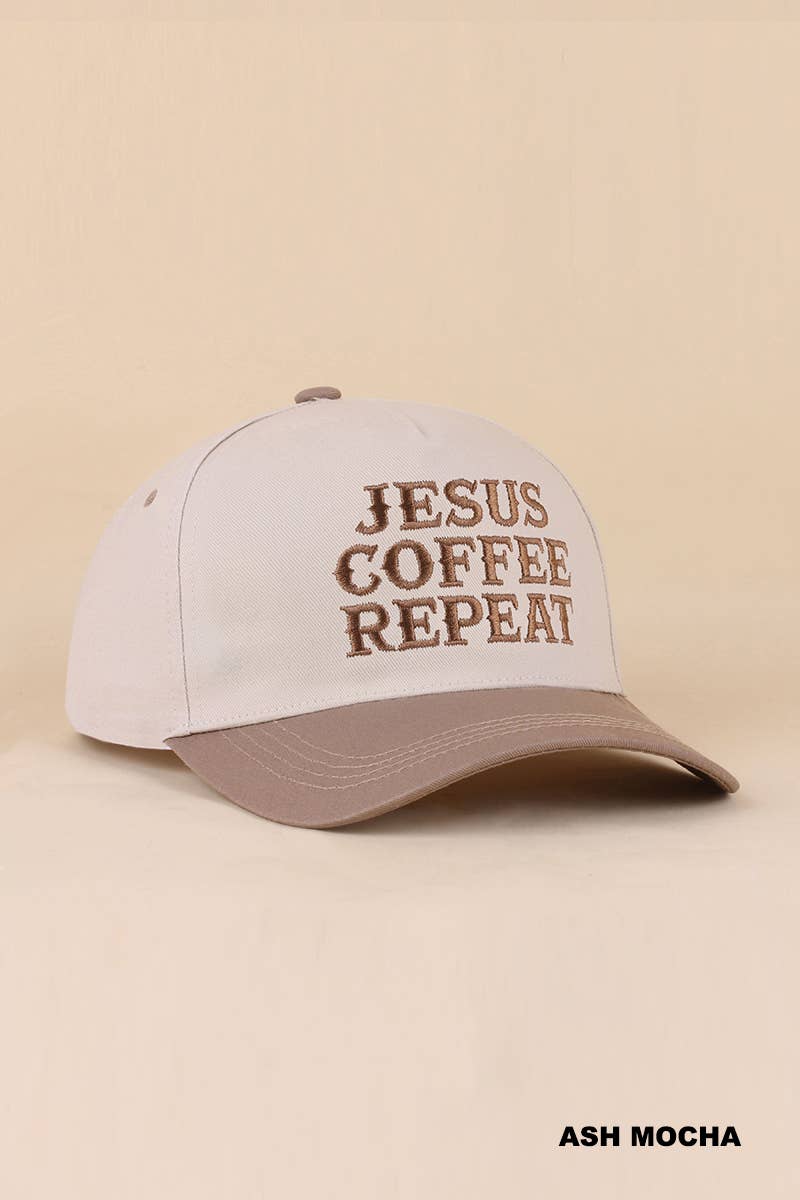 Zenana Running on Coffee & Jesus Two Tone Cotton Hat: DK FOREST / OS