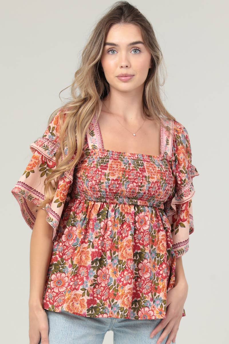 Wildflower Romance Smocked Top Sizes Sm-Lg