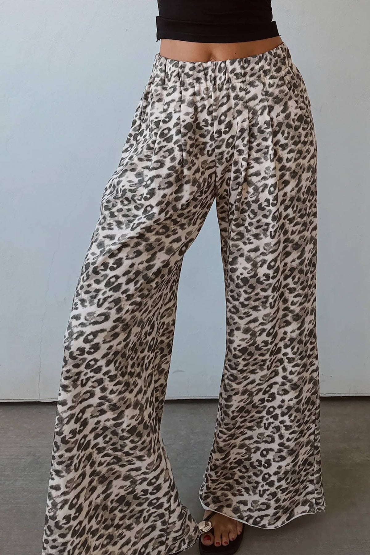 Leopard Print Wide Leg Pants : Gray Toned Leopard Print / Small - XL