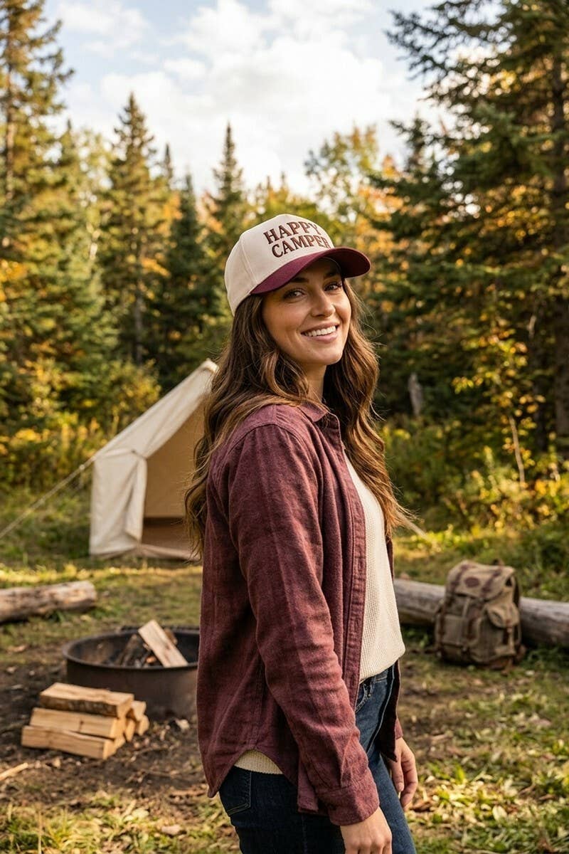 Zenana Happy Camper Two Tone Cotton Hat: CAMO/ OS