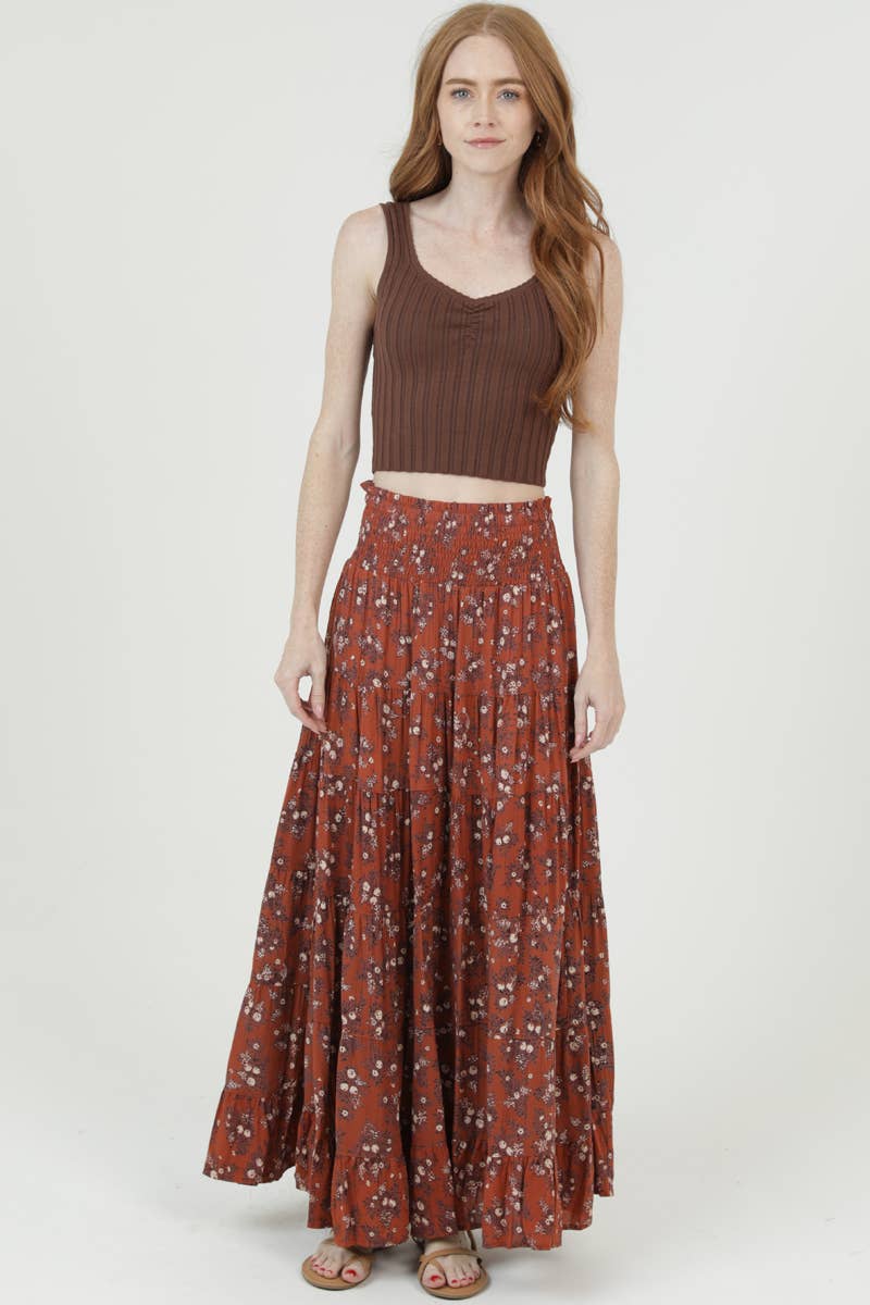 Autumn Romance Tiered Maxi Skirt  Sizes Sm-Lg