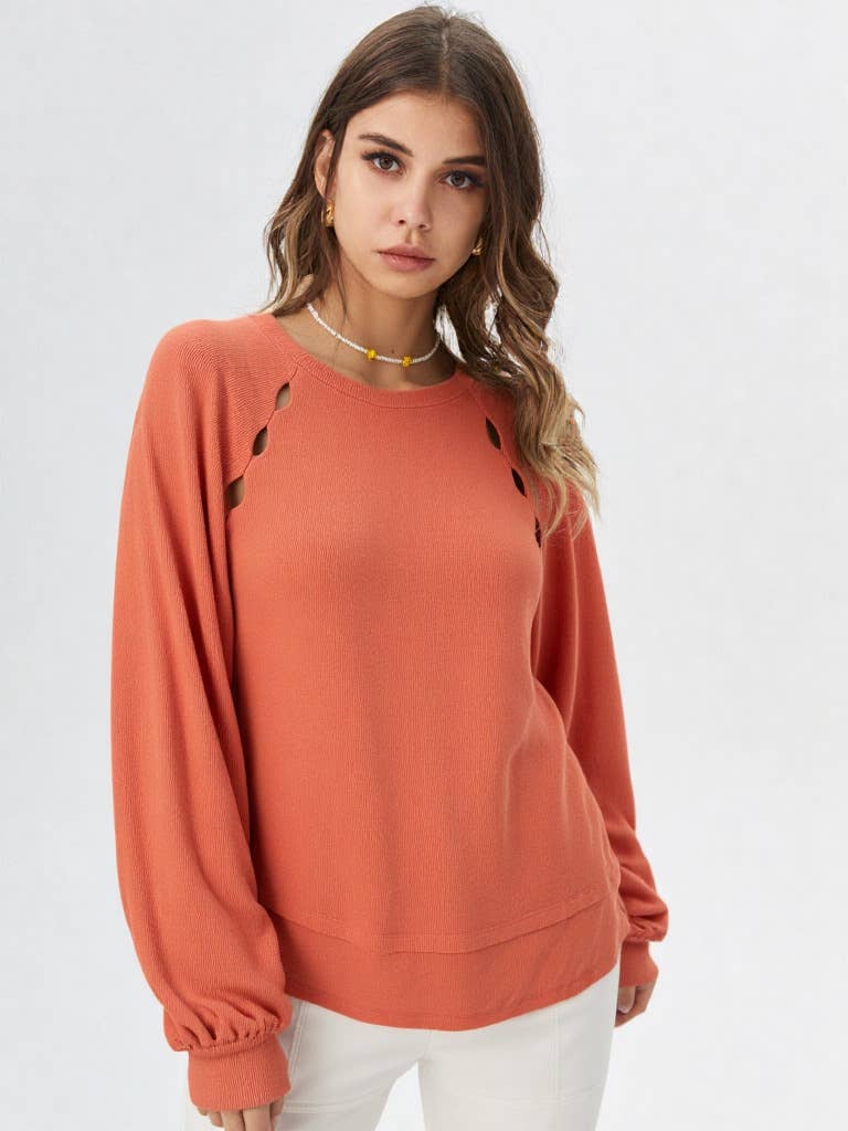 Casual Oversized Cutout Knit Top: CREAM