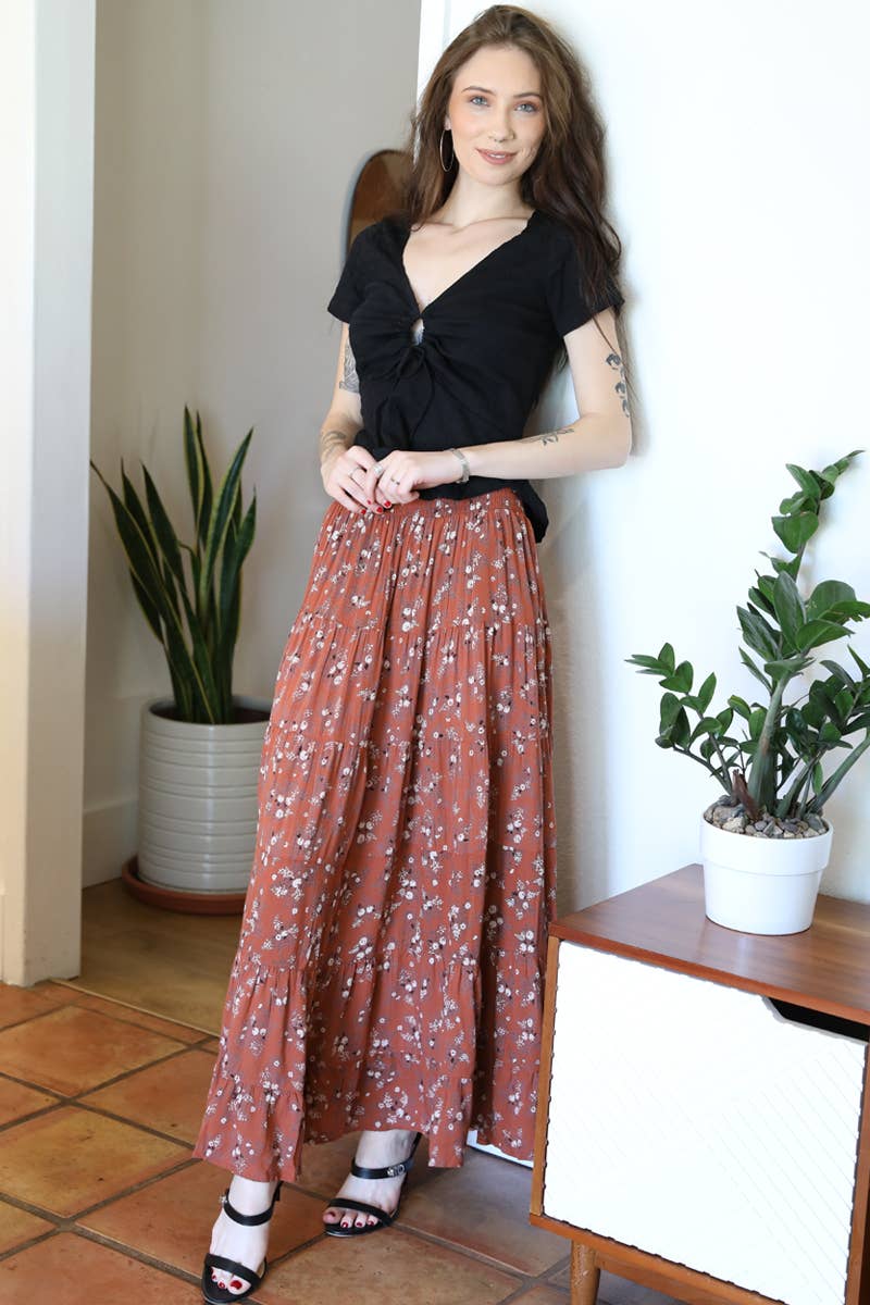 Autumn Romance Tiered Maxi Skirt  Sizes Sm-Lg