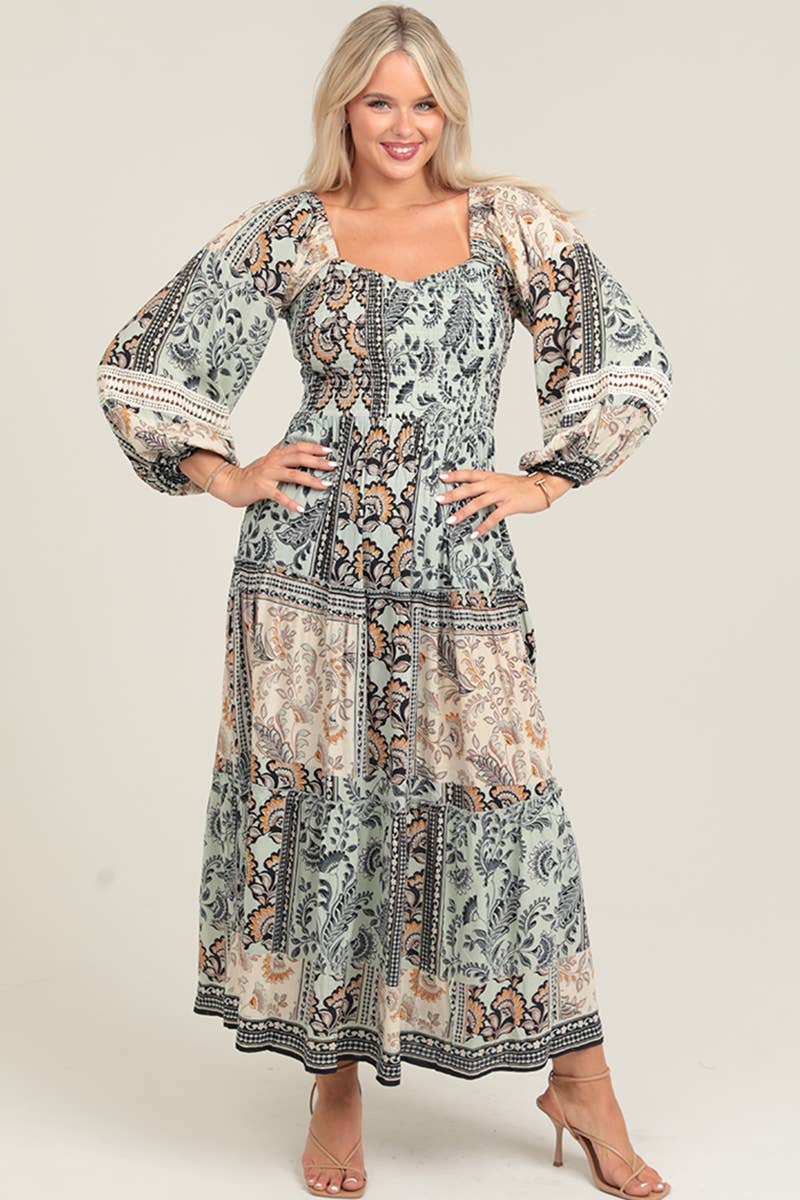 Wanderlust Smocked Boho Maxi Dress Sizes Sm-Lg