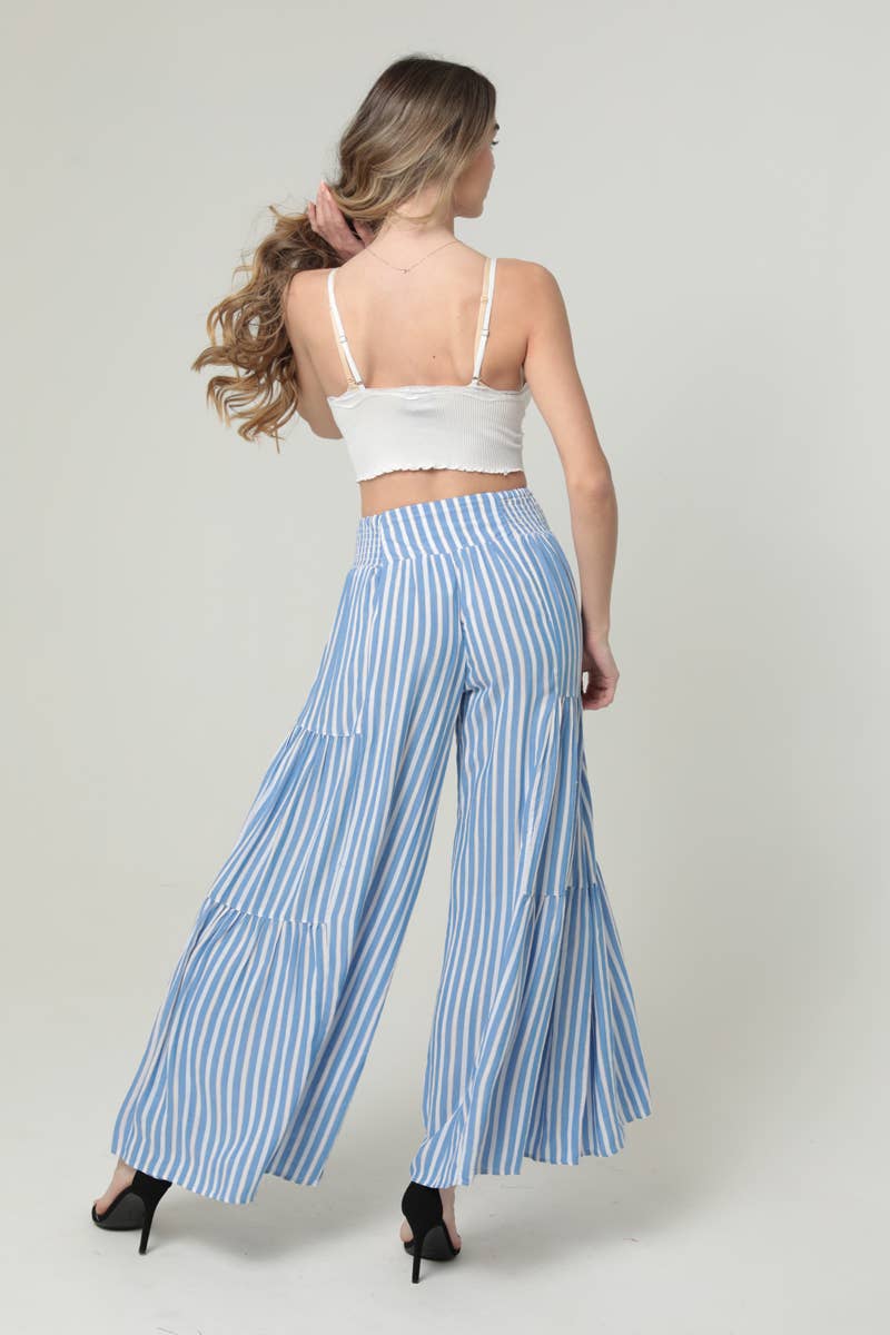 Free Spirit Striped Wide Leg Pants Smocked Waist  Sizes Sm-Lg