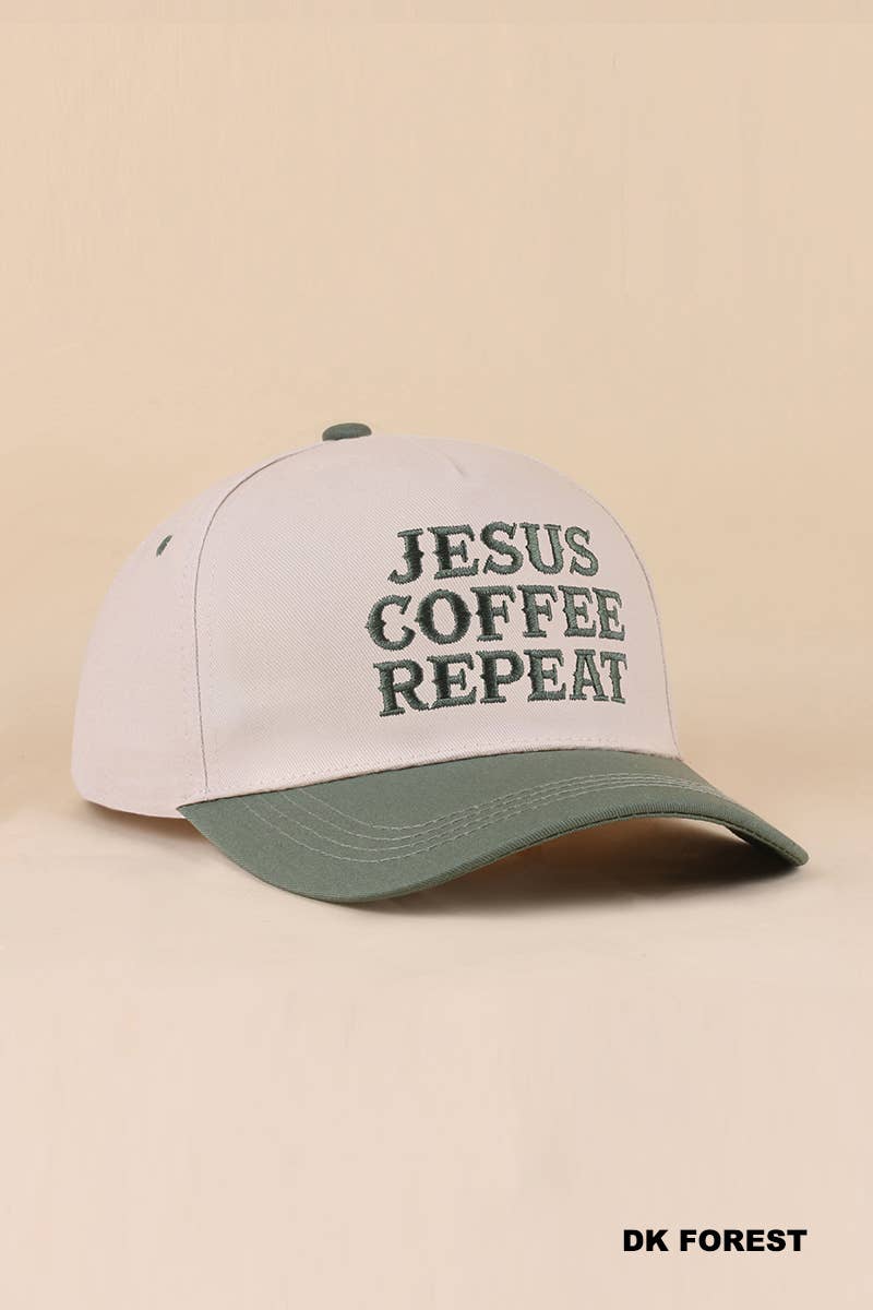Zenana Running on Coffee & Jesus Two Tone Cotton Hat: DK FOREST / OS