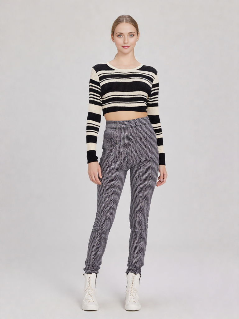 Print Leggings Fit Stretchy Knit Pants: OLIVE MIX / S-M-L