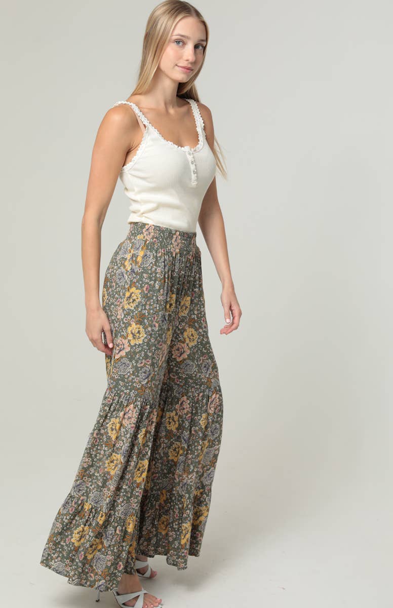 Boho Romance Floral Wide Leg Pants Sizes Sm-Lg