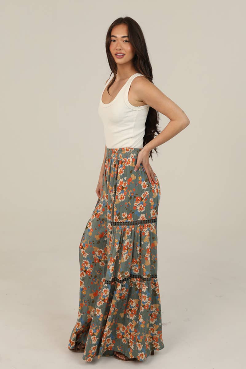 Boho Sunset Floral Wide Leg Pants Sizes Sm-Lg