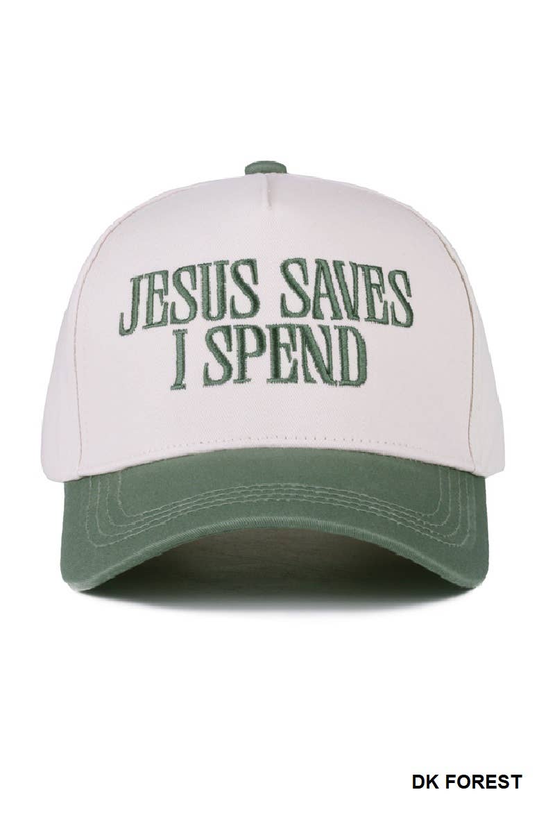 `Jesus Saves I Spend Two Tone Canvas Cotton Cap  Zenana : COUGAR / OS