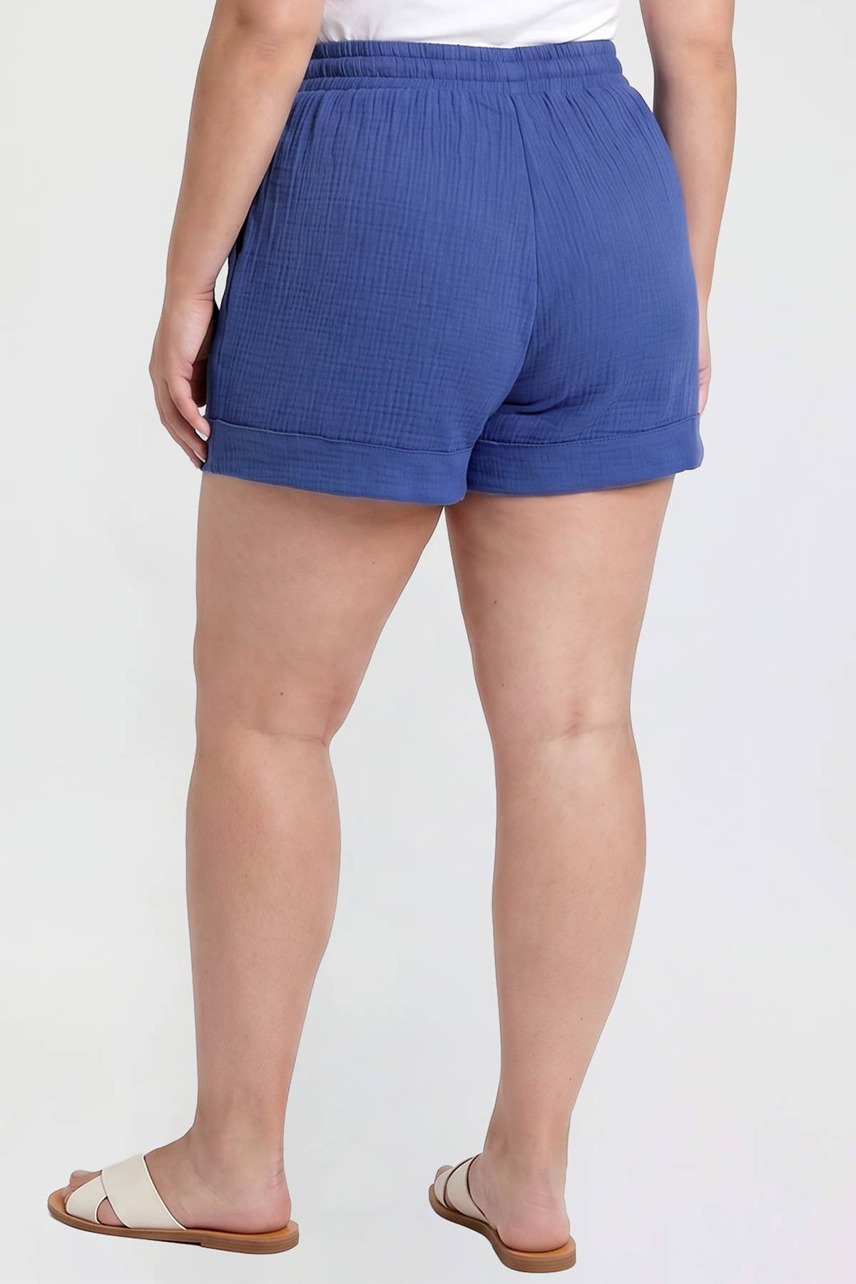 Black Double Gauze Shorts With Banded Hem Black / 1X-3X