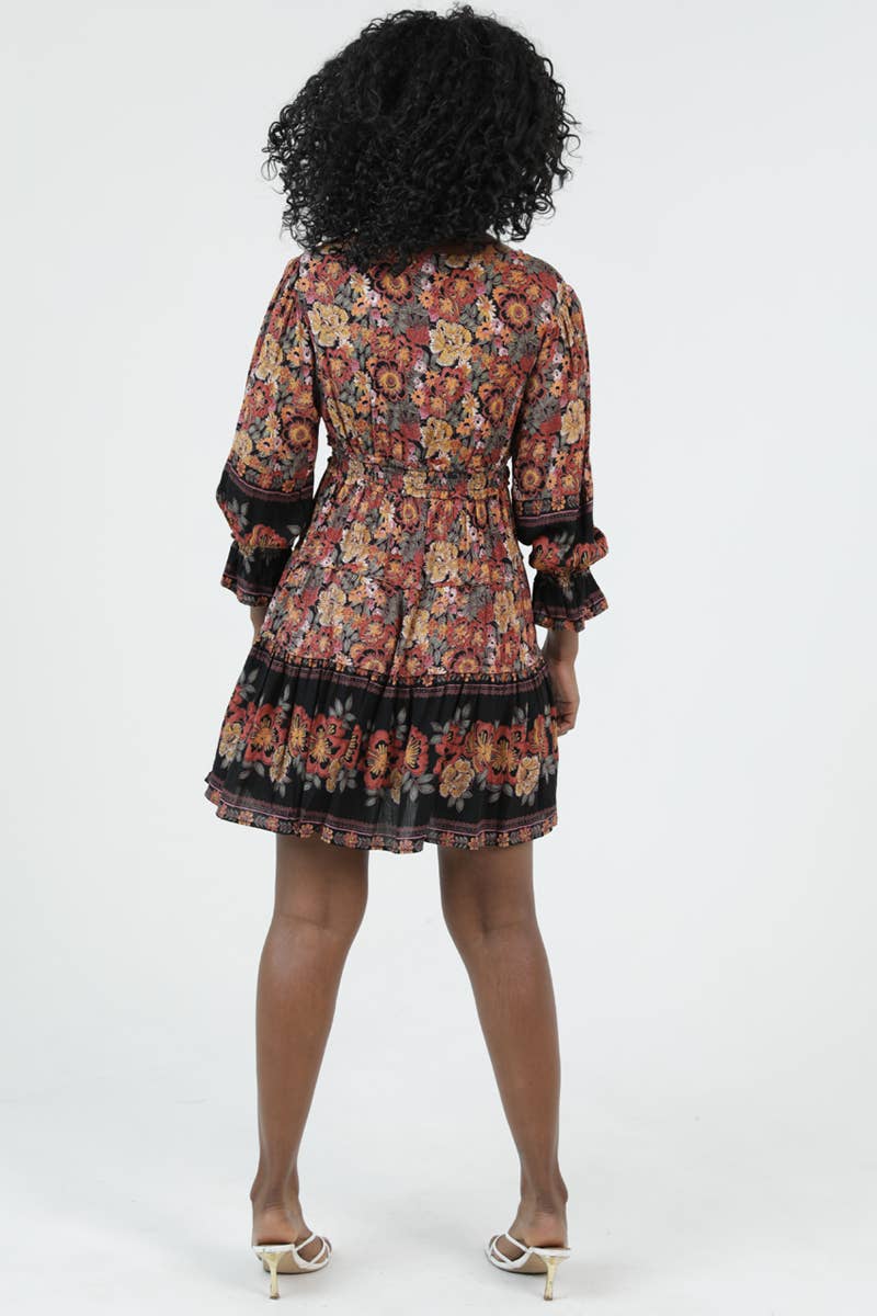 Autumn Wanderer Boho Floral Long Sleeve Dress Sizes Sm-Lg