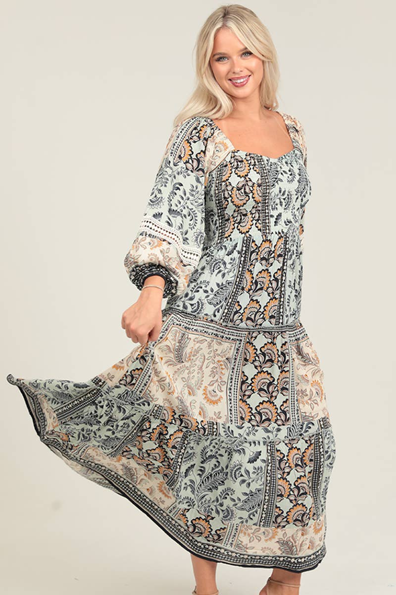 Wanderlust Smocked Boho Maxi Dress Sizes Sm-Lg
