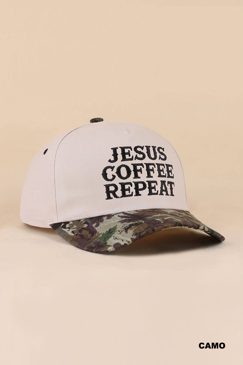 Zenana Running on Coffee & Jesus Two Tone Cotton Hat: DK FOREST / OS