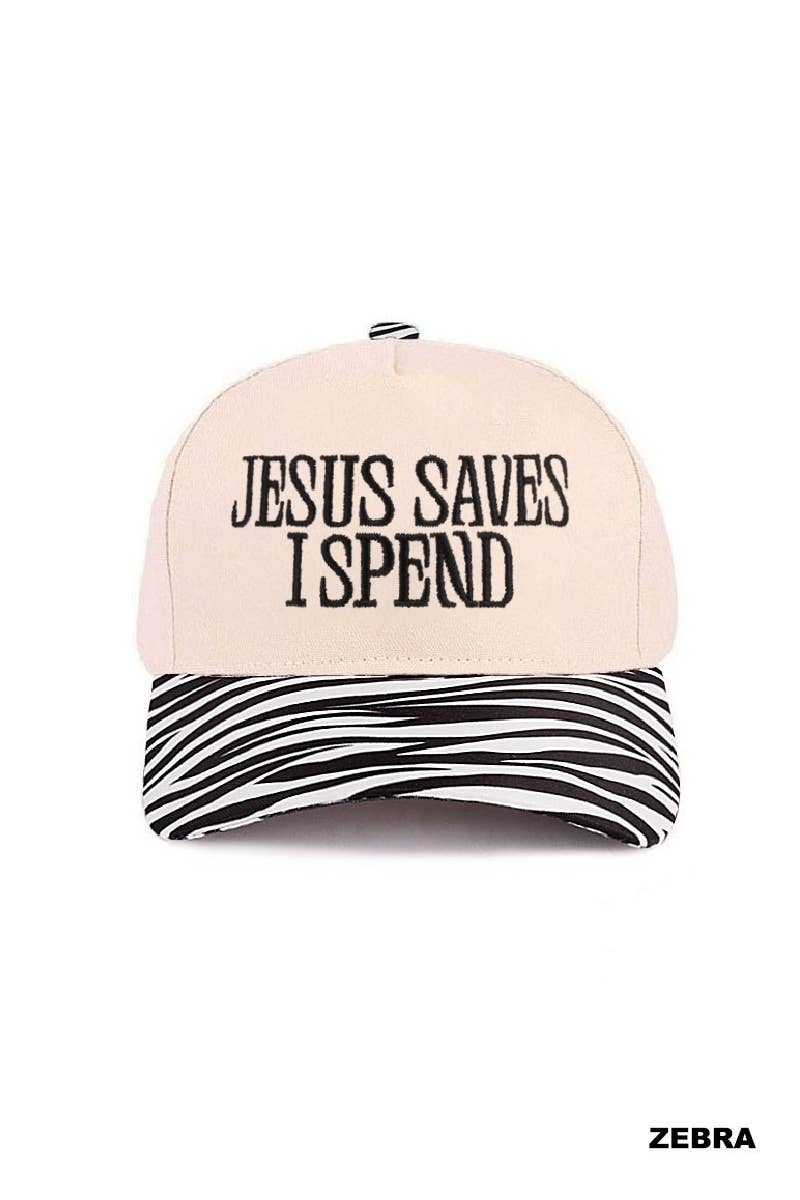 `Jesus Saves I Spend Two Tone Canvas Cotton Cap  Zenana : COUGAR / OS