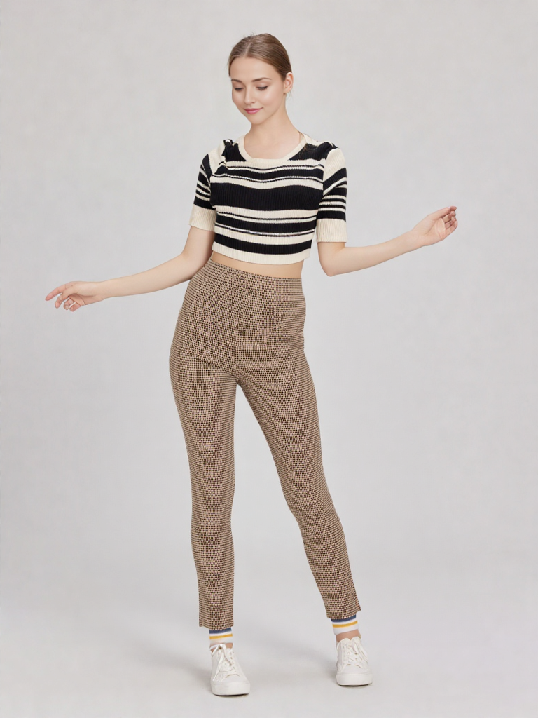 Print Leggings Fit Stretchy Knit Pants: OLIVE MIX / S-M-L