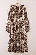 Autumn Print Tiered Maxi Dress: CHOCOLATE MIX / S-M-L