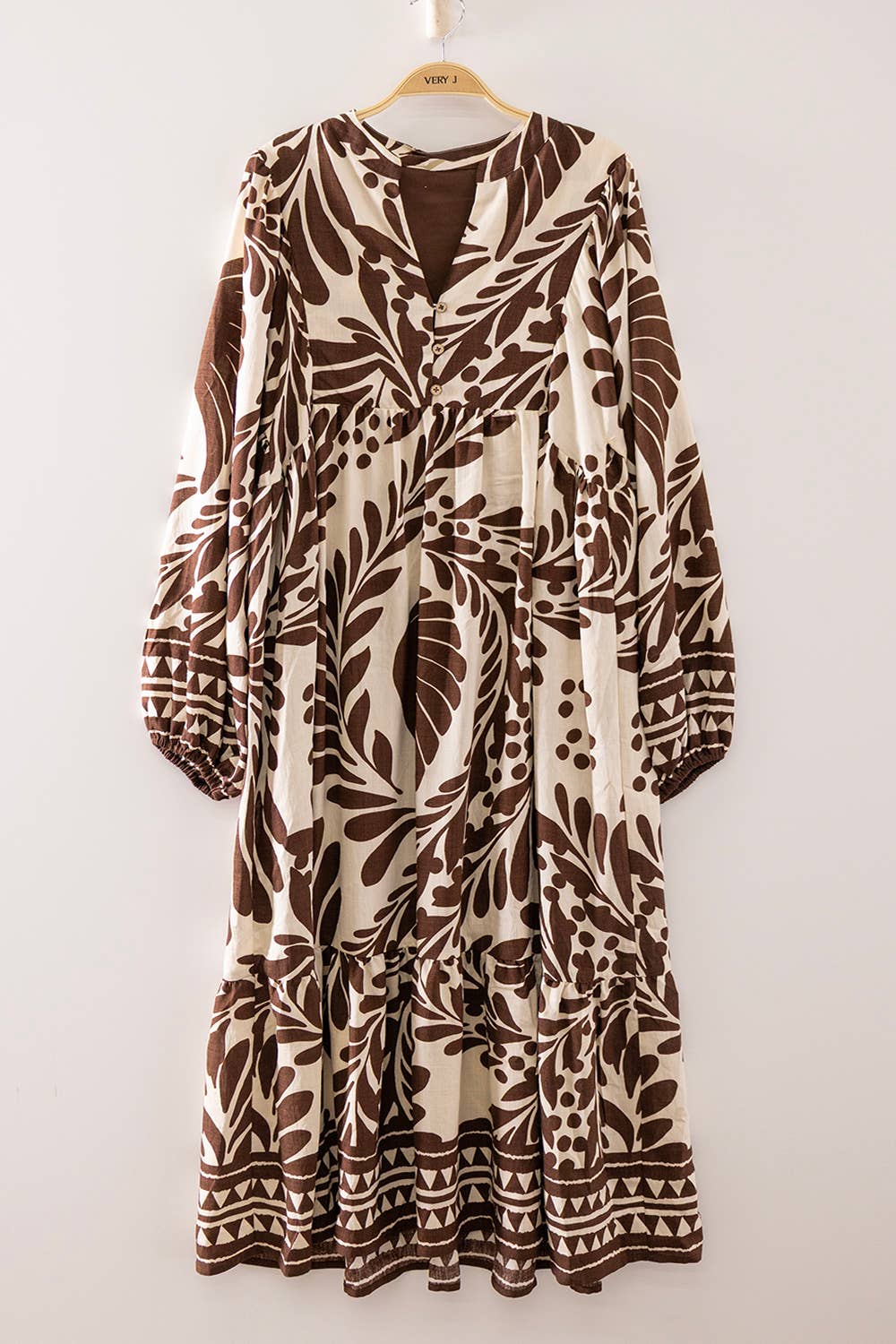 Autumn Print Tiered Maxi Dress: CHOCOLATE MIX / S-M-L