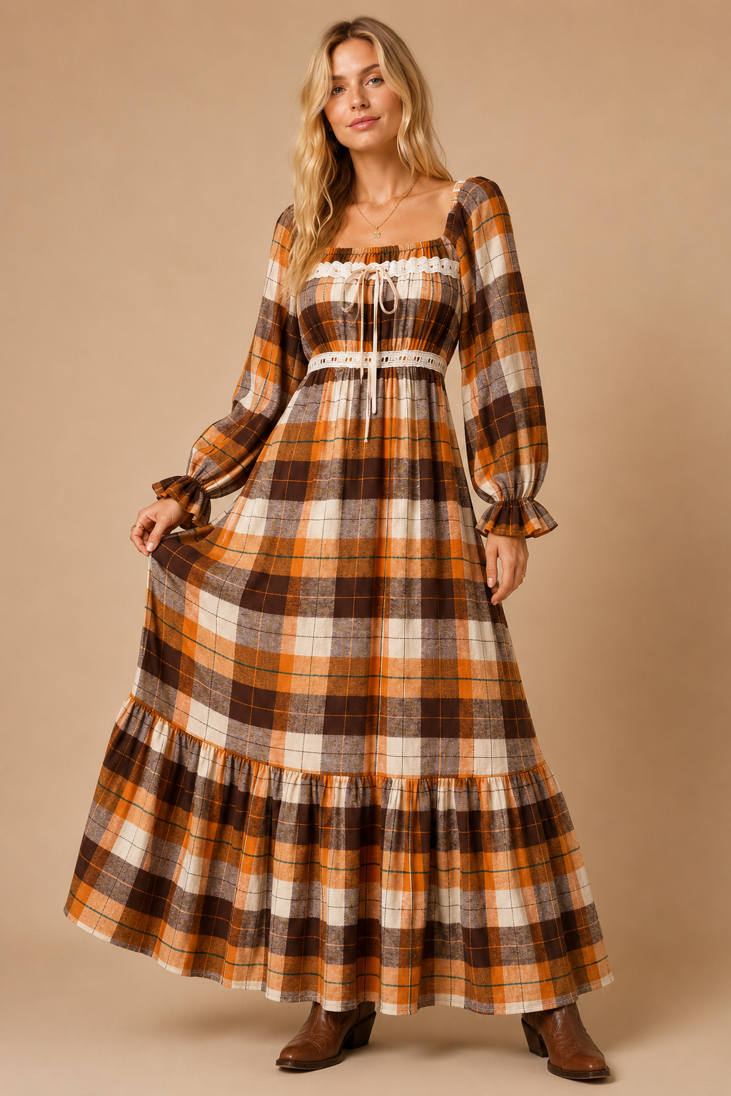 Autumn Vintage Love Plaid Flannel Maxi Dress - Sizes Small - 3X