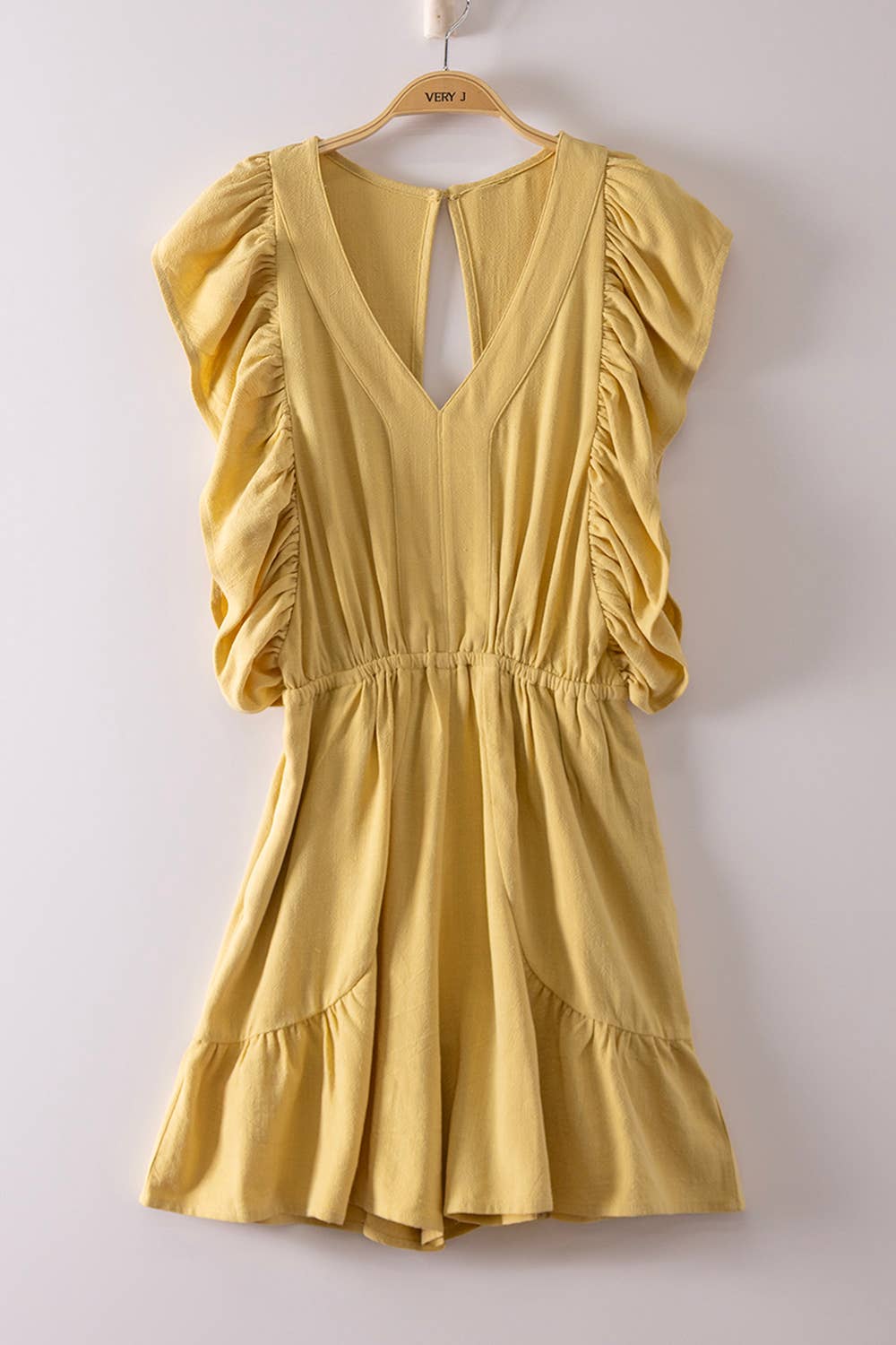 Ruffled Sleeve Romper with Teardrop Back Cutout Detail: Blue/Yellow/Pink** SUMMER SALE!!! ** Sizes Small - Large!