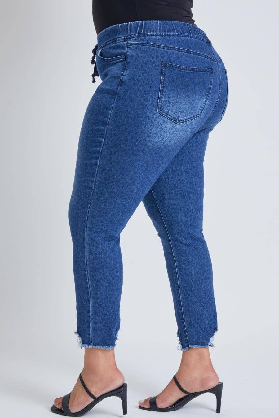 Plus Denim Light Leopard Print Blue Ankle Jogger - 1X-3X
