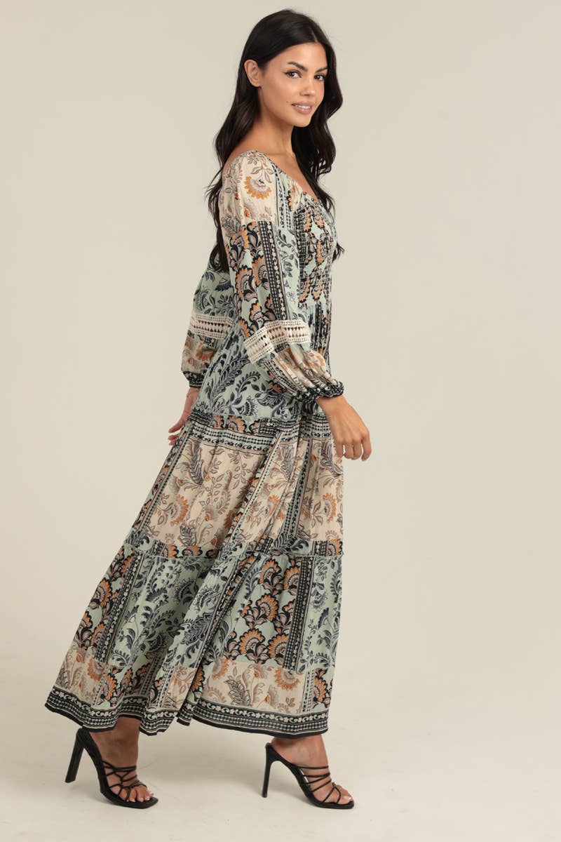 Wanderlust Smocked Boho Maxi Dress Sizes Sm-Lg