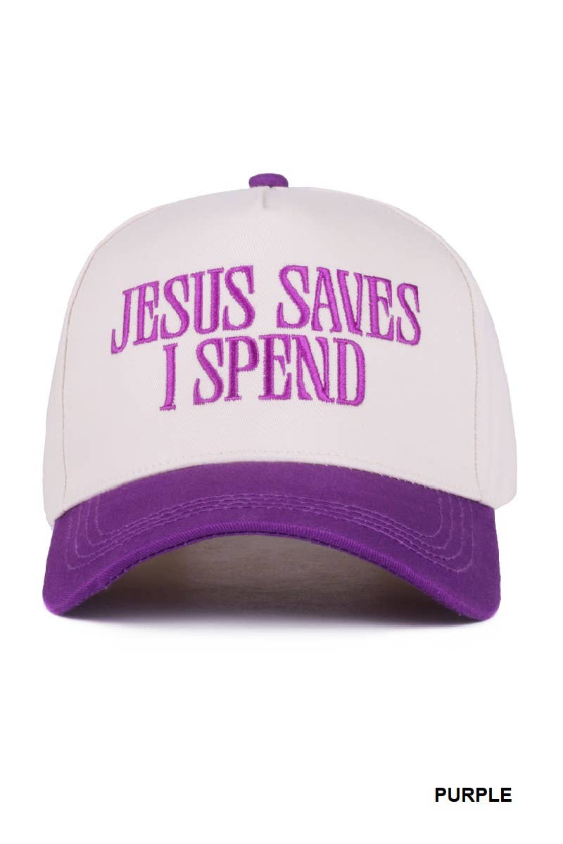 `Jesus Saves I Spend Two Tone Canvas Cotton Cap  Zenana : COUGAR / OS
