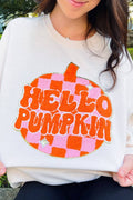 Terry Halloween Pumpkin Patched Pattern Sweatshirt: White / XL