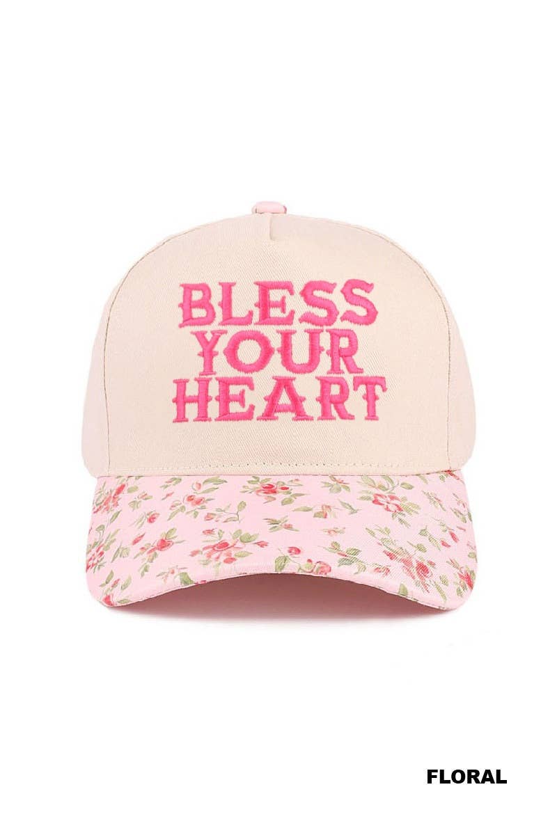 Bless Your Heart Two Tone Canvas Cotton Cap Zenana .: FLORAL / OS