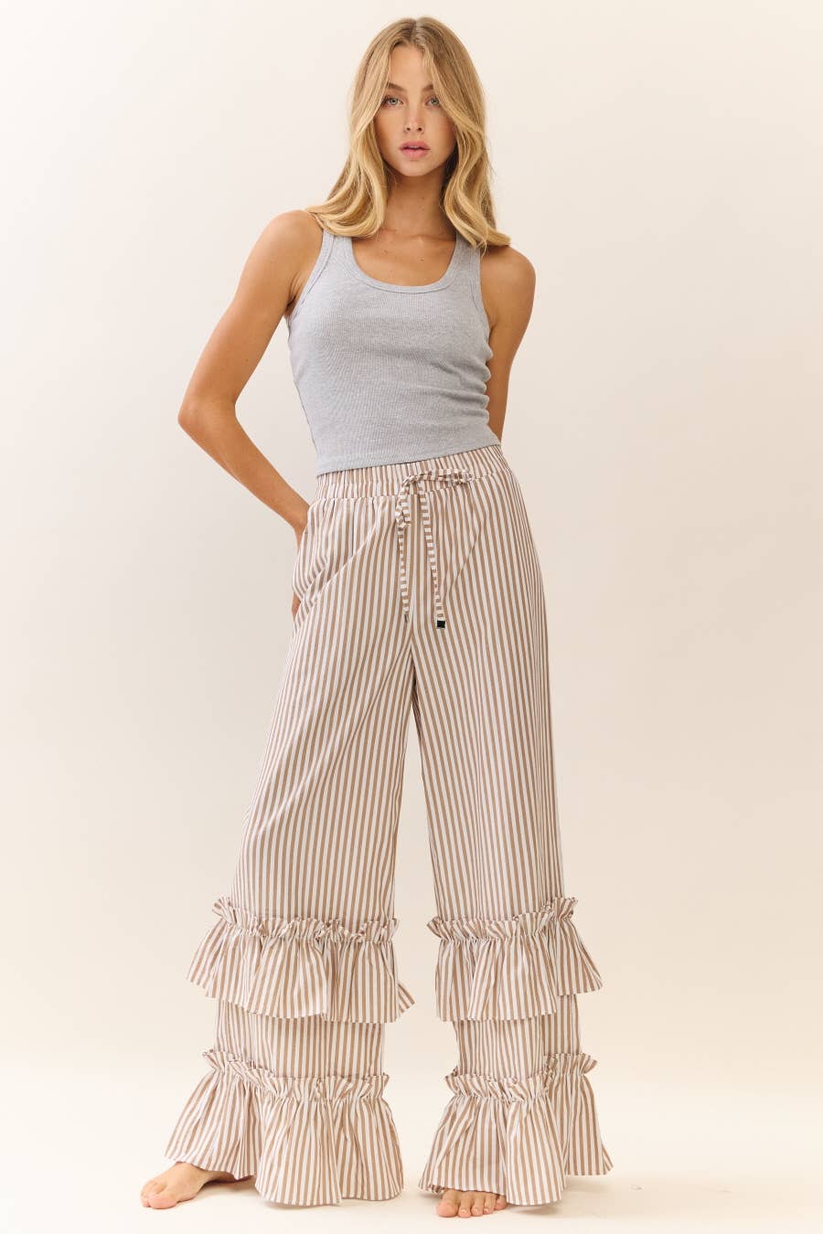 Striped Maxi Pants: Taupe Combo - Sizes Small - 3X