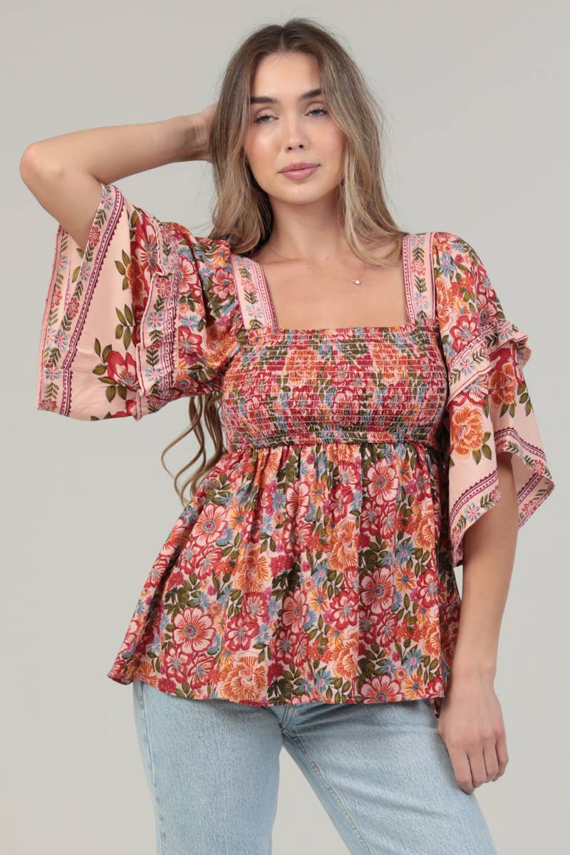 Wildflower Romance Smocked Top Sizes Sm-Lg