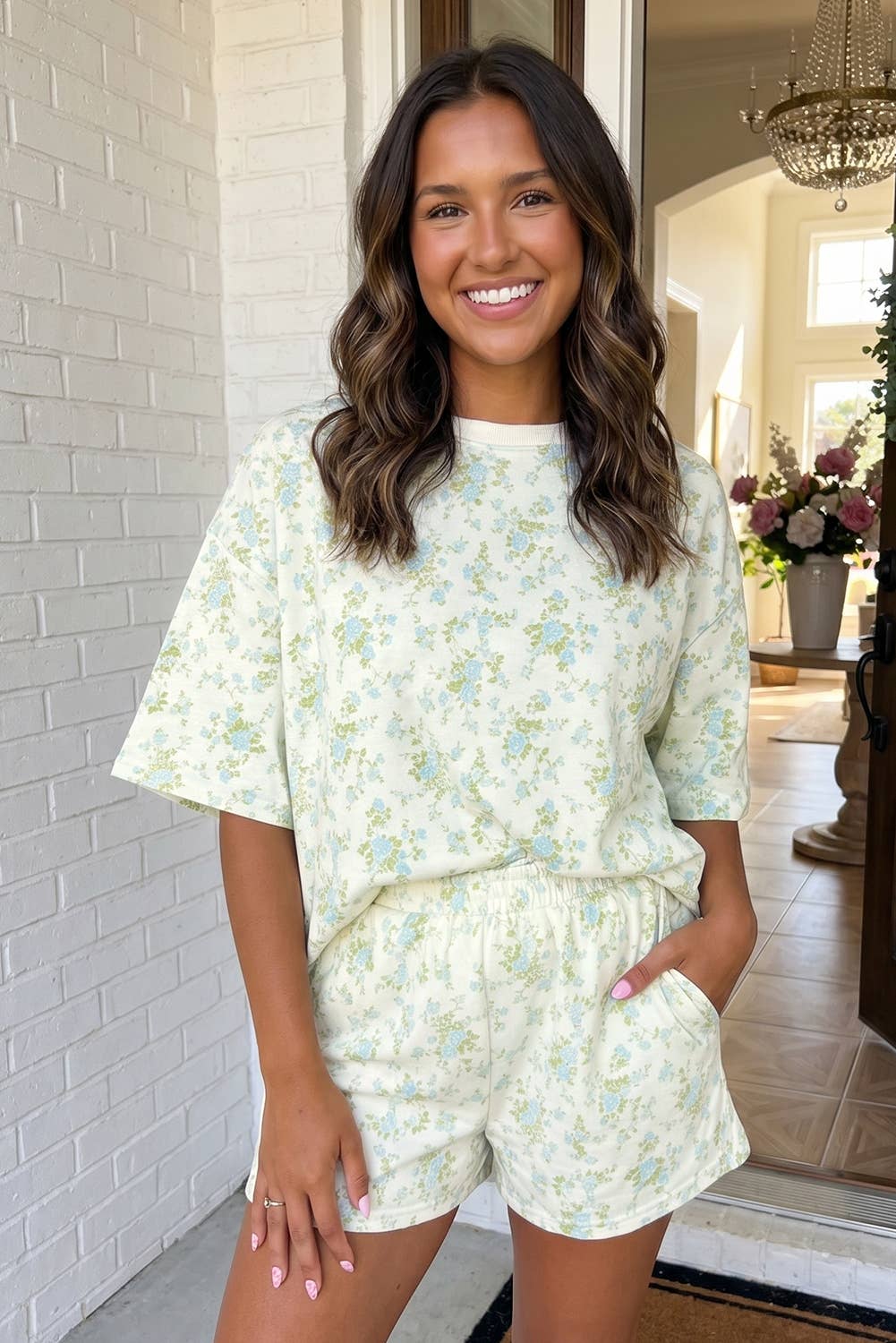 LAS Floral Oversized Tee and Shorts Set / S