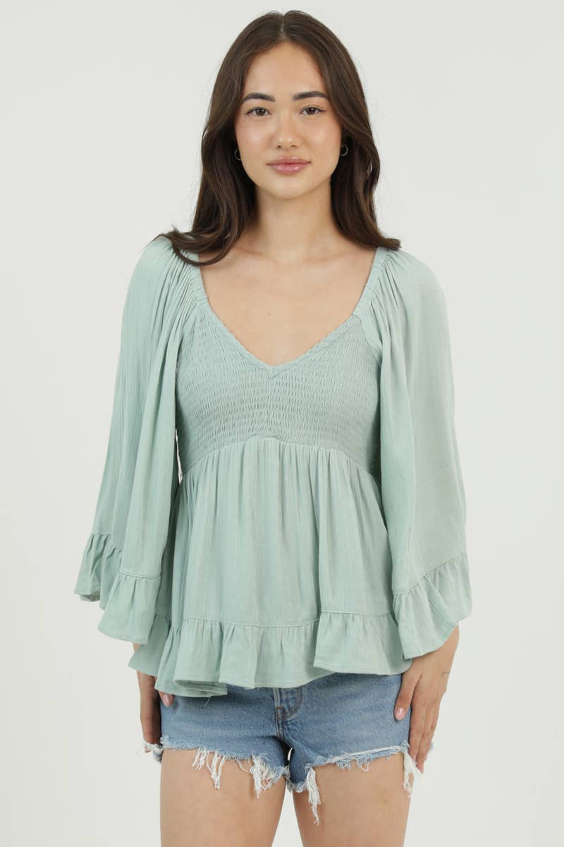 Daydreamer Smocked Bell Sleeve Top Sizes Sm-Lg