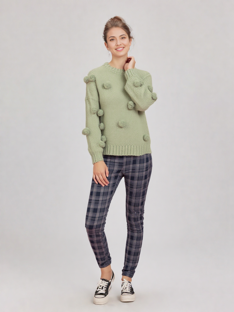 Print Leggings Fit Stretchy Knit Pants: OLIVE MIX / S-M-L