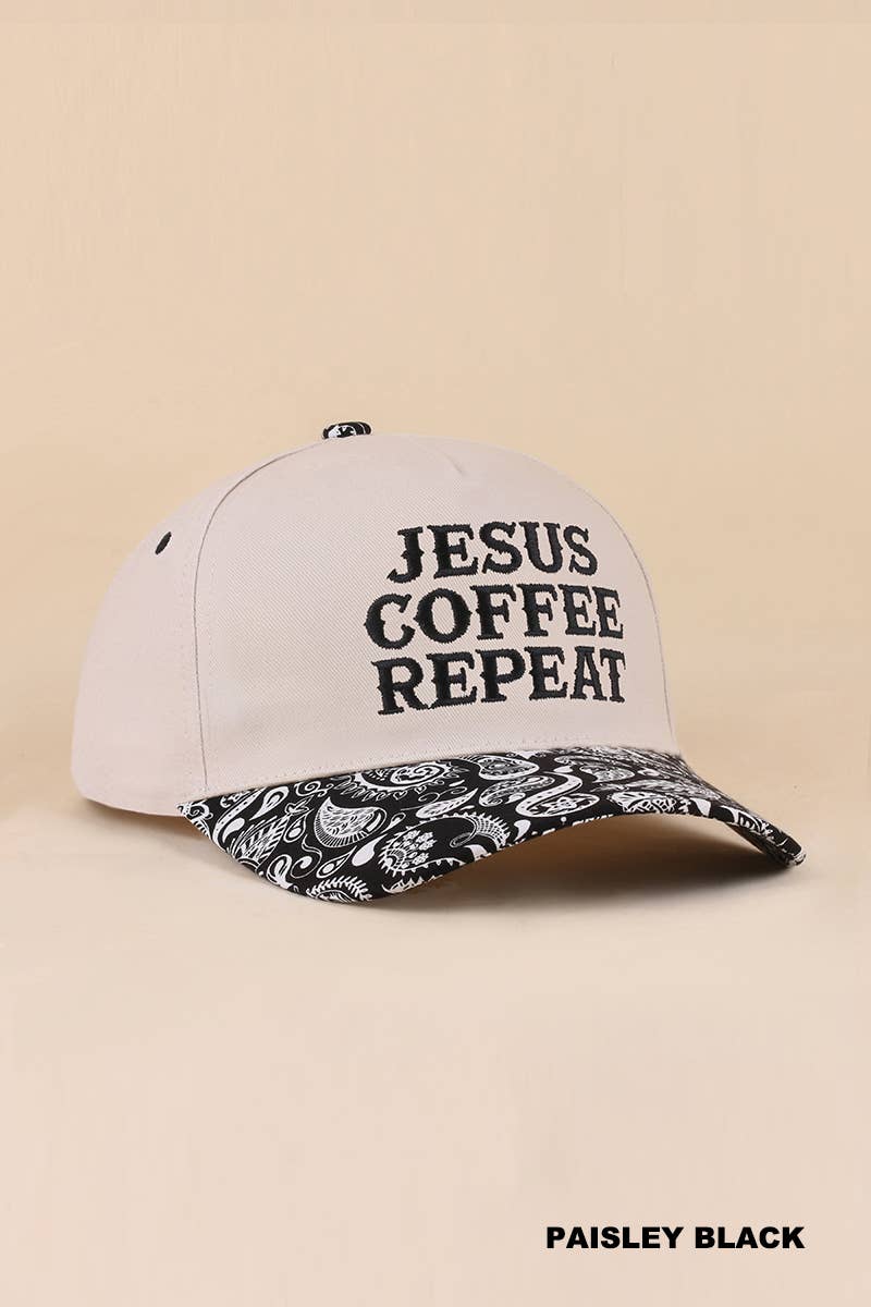 Zenana Running on Coffee & Jesus Two Tone Cotton Hat: DK FOREST / OS