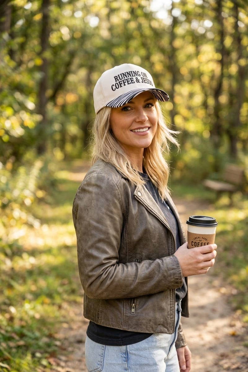 Zenana Running on Coffee & Jesus Two Tone Cotton Hat: DK FOREST / OS