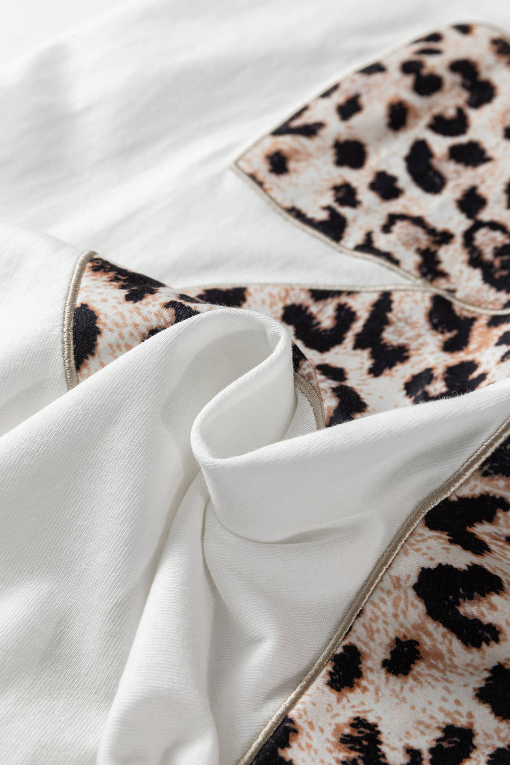 Leopard Bow Embroidered Cotton T Shirt : White / S - 3X