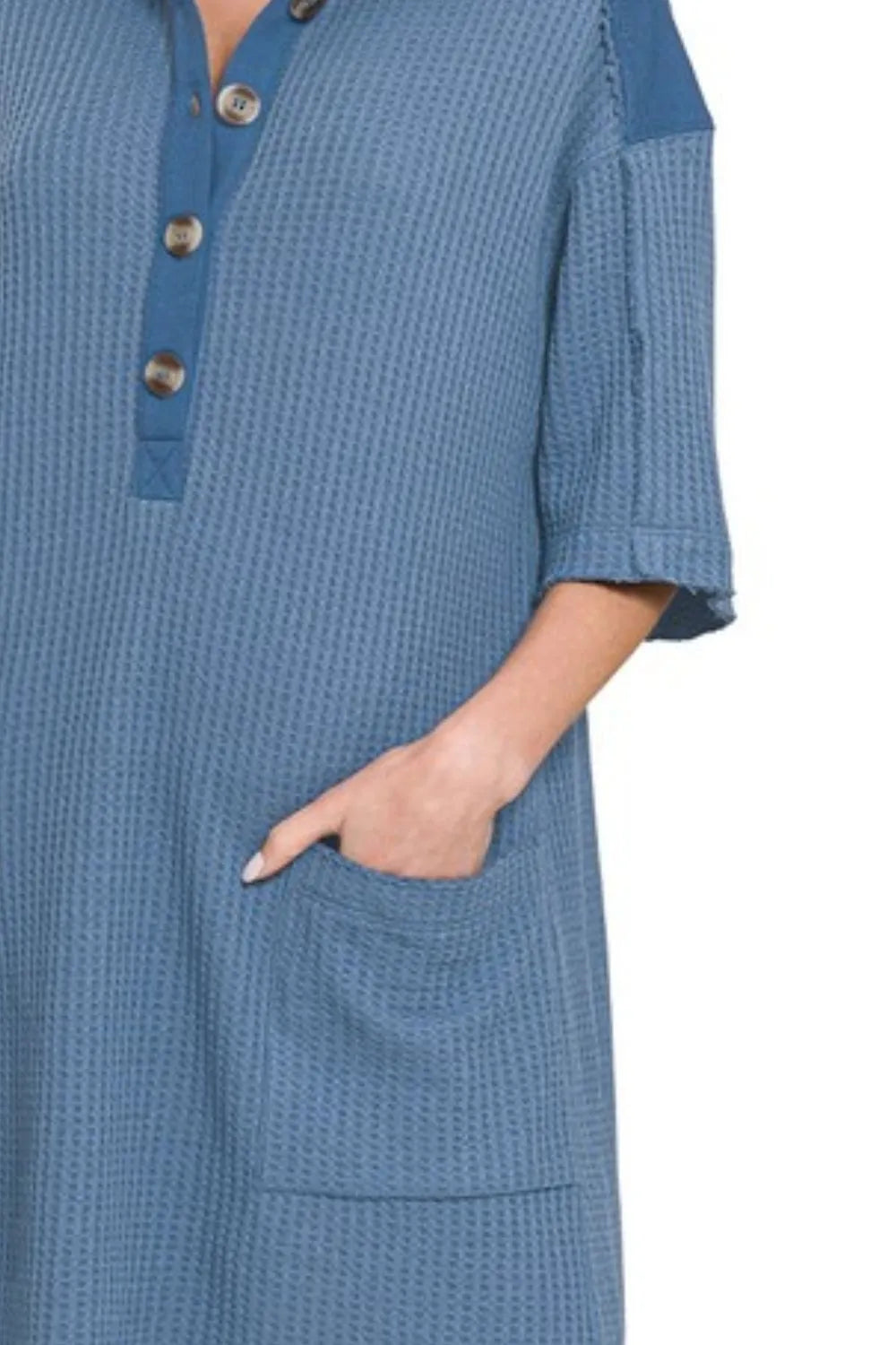 Zenana Everyday Comfort Waffle Knit Polo Dress - Sizes: Small - Large