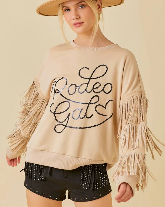 Rodeo Gal Fringe Sleeve Sweatshirt - Main Strip - Small - Large