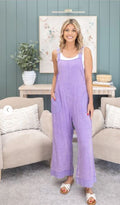 Zenana Mineral Washed Tie Back Gauze Overalls – Lavender